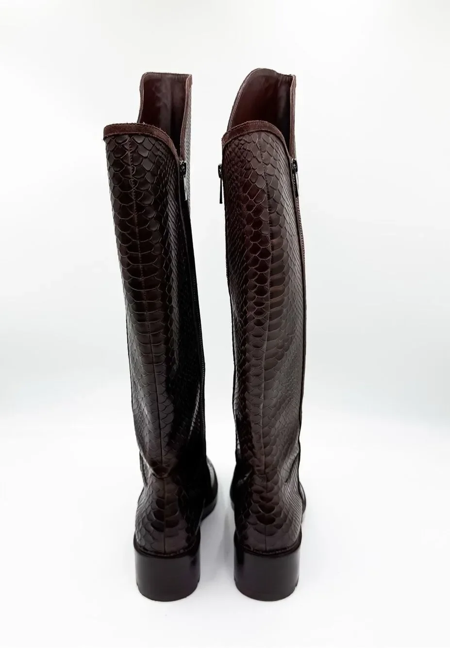 Donald Pliner Soffie Women’s Knee High Zip Boots – Brown Embossed Leather Size 9
